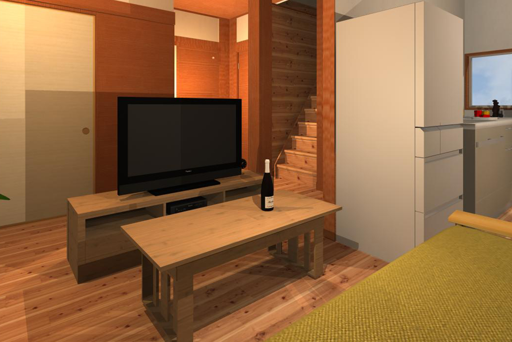 住宅デザイン　和室　板の間　３D　リビング