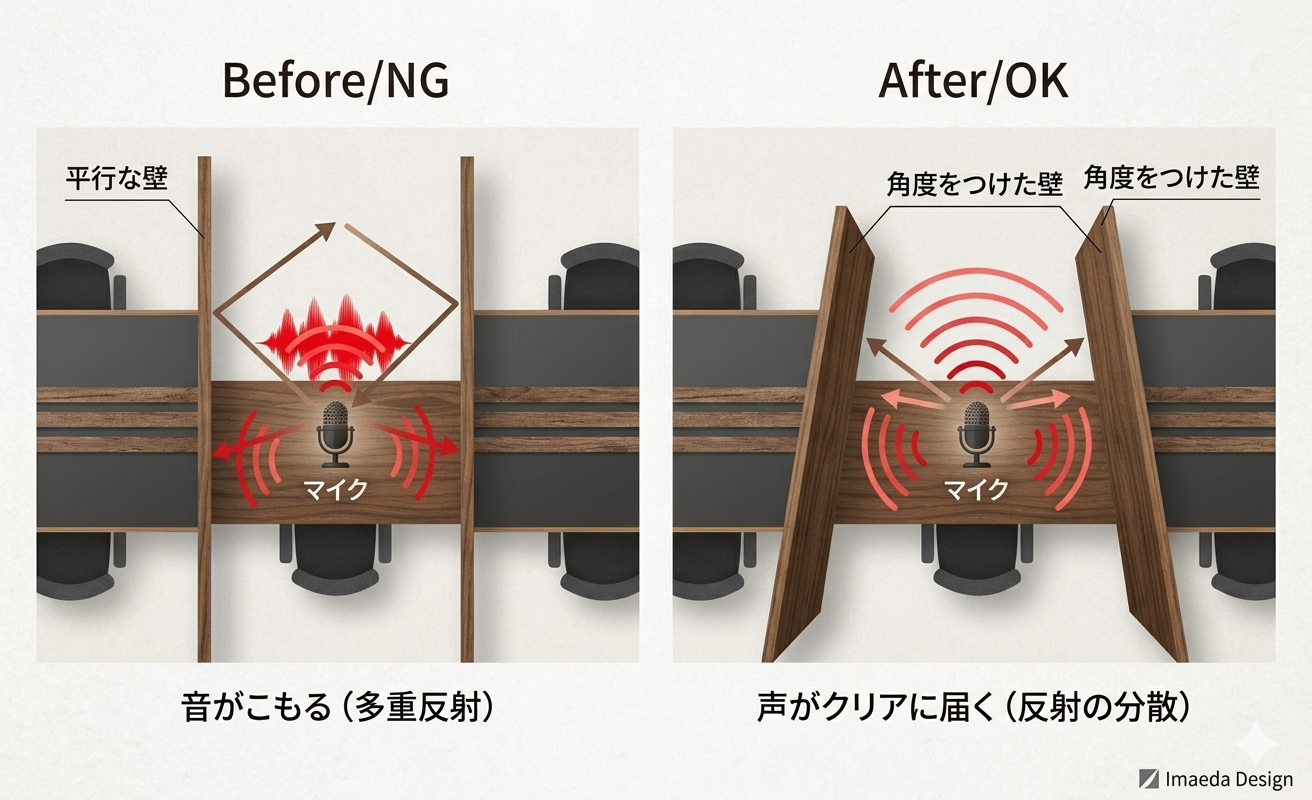 ビフォーアフター、音のこもり方の図